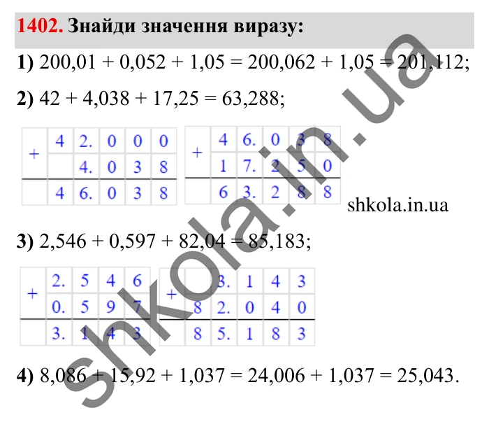 Завдання № 1402 Відповідь до завдання № 1402 - ГДЗ Математика 5 клас Істер 2022