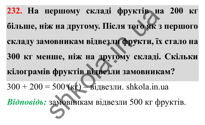 Завдання № 232 Відповідь до завдання № 232 - ГДЗ Математика 5 клас Істер 2022