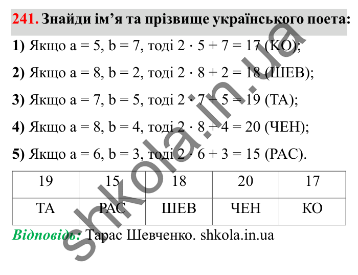 Завдання № 241 Відповідь до завдання № 241 - ГДЗ Математика 5 клас Істер 2022