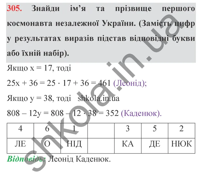 Відповідь до завдання № 305 - ГДЗ Математика 5 клас Істер 2022