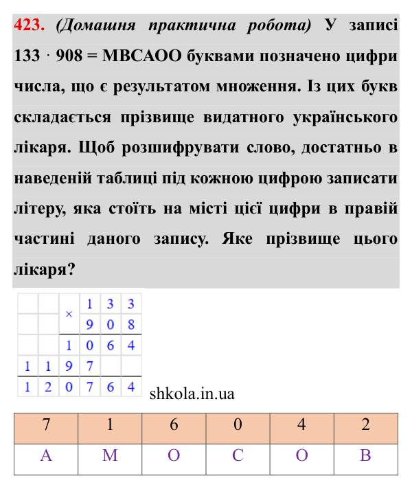 Завдання № 423 Відповідь до завдання № 423 - ГДЗ Математика 5 клас Мерзляк 2022