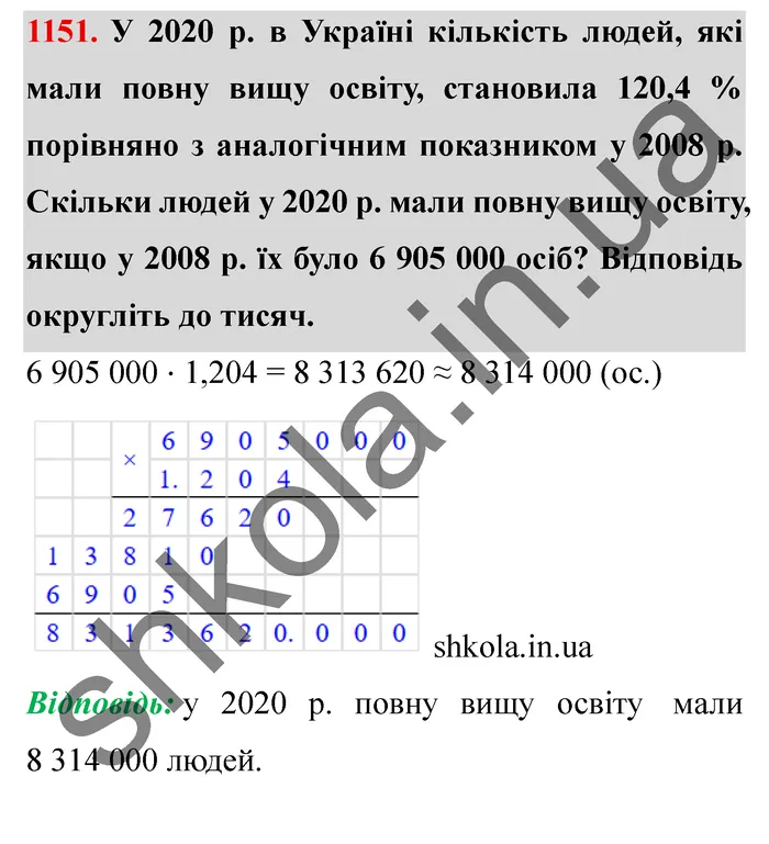 Завдання № 1151 Відповідь до завдання № 1151 - ГДЗ Математика 5 клас Мерзляк 2022