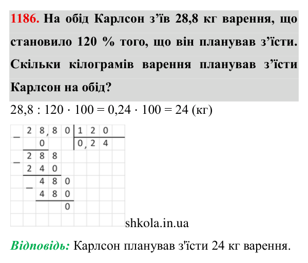 Завдання № 1186 Відповідь до завдання № 1186 - ГДЗ Математика 5 клас Мерзляк 2022