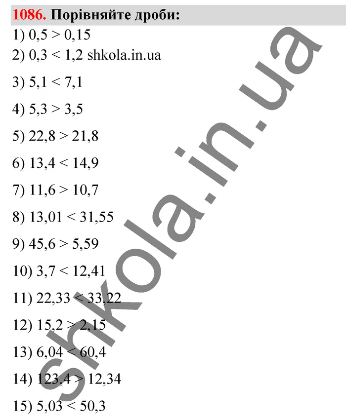Відповідь до завдання № 1086 - ГДЗ Математика 5 клас Тарасенкова 2022
