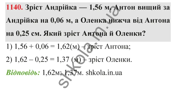Відповідь до завдання № 1140 - ГДЗ Математика 5 клас Тарасенкова 2022