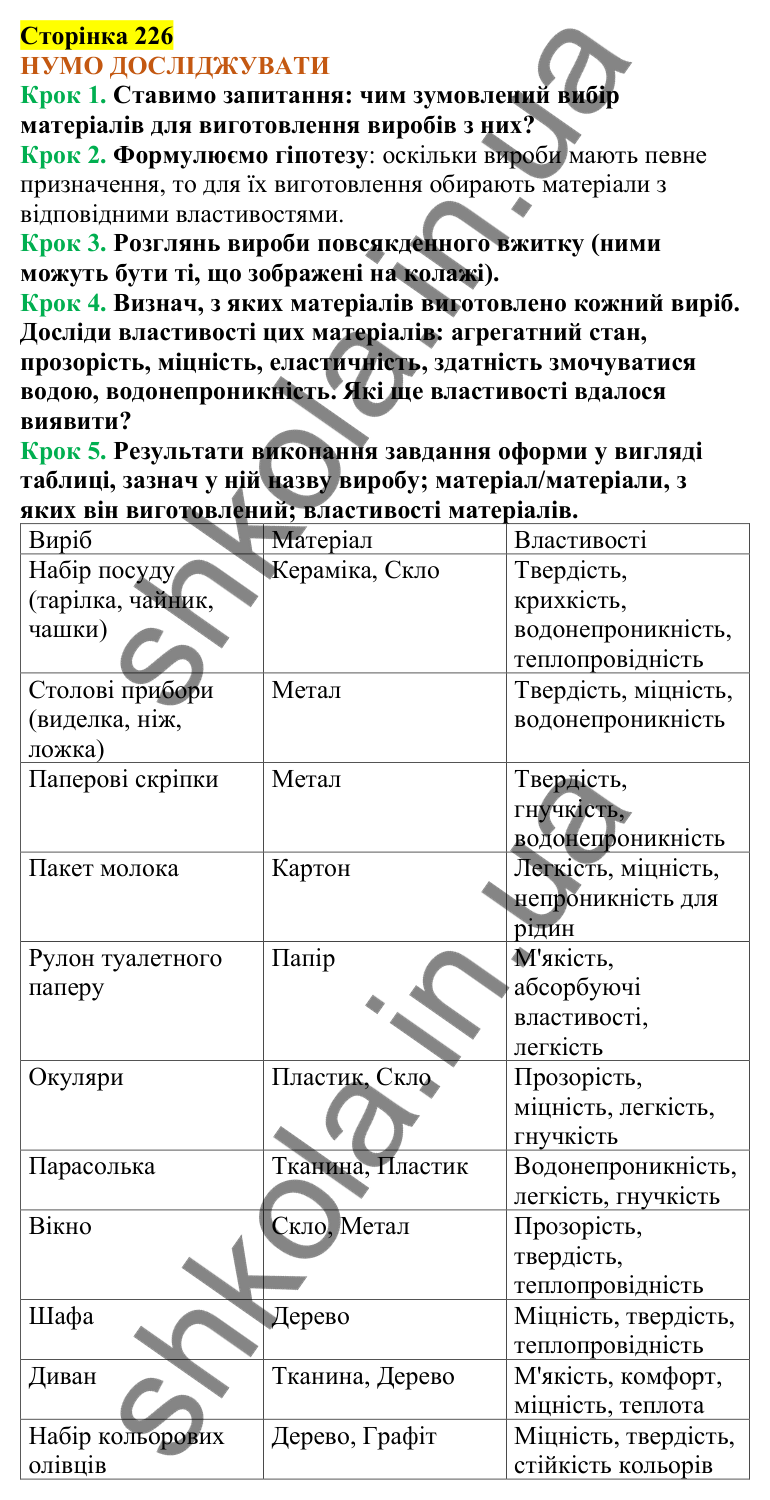 Відповіді до сторінки 226 - ГДЗ Пізнаємо природу 5 клас Коршевнюк 2022