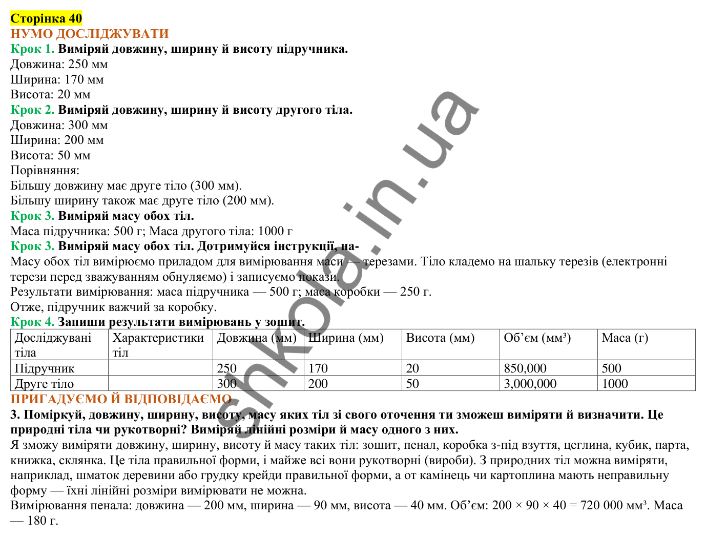 Відповіді до сторінки 40 - ГДЗ Пізнаємо природу 5 клас Коршевнюк 2022