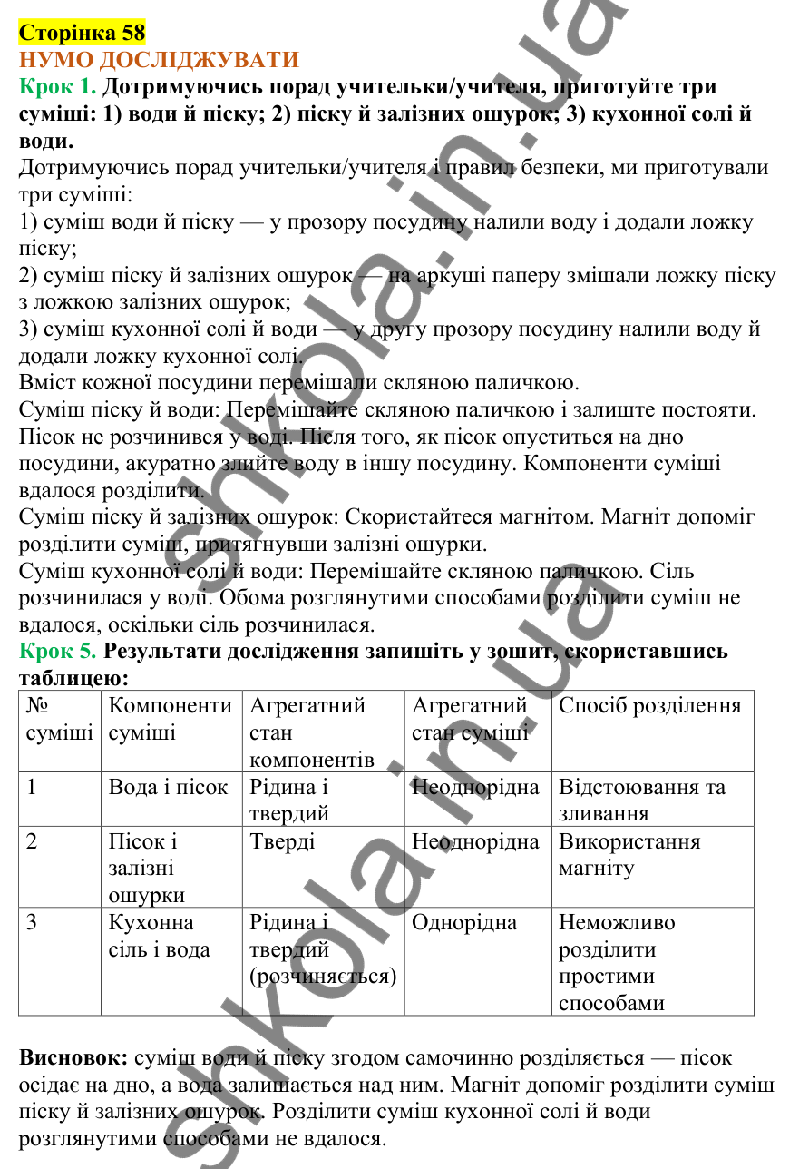 Відповіді до сторінки 58 - ГДЗ Пізнаємо природу 5 клас Коршевнюк 2022