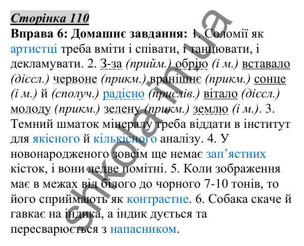 Відповідь до вправи 6, сторінка 110 - ГДЗ Українська мова 5 клас Авраменко 2022