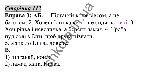 Відповідь до вправи 3, сторінка 112 - ГДЗ Українська мова 5 клас Авраменко 2022