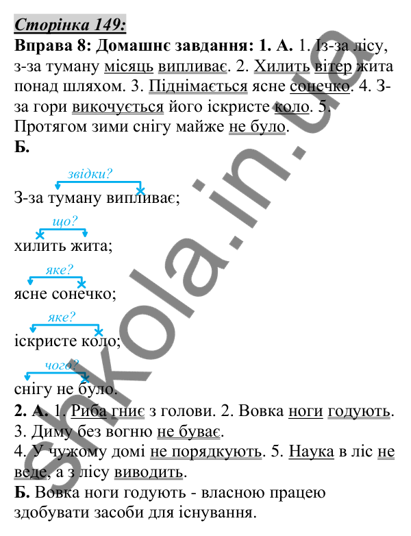 Відповідь до вправи 8, сторінка 149 - ГДЗ Українська мова 5 клас Авраменко 2022