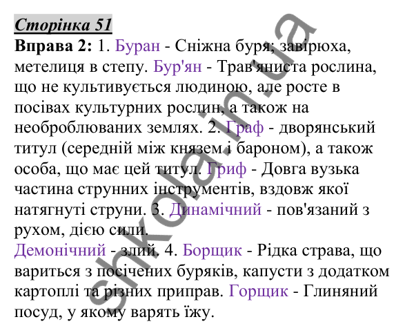 Відповідь до вправи 2, сторінка 51 - ГДЗ Українська мова 5 клас Авраменко 2022