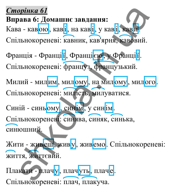 Відповідь до вправи 6, сторінка 61 - ГДЗ Українська мова 5 клас Авраменко 2022