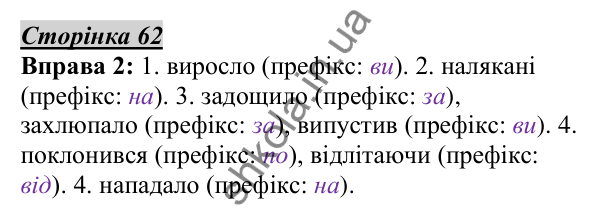 Відповідь до вправи 2, сторінка 62 - ГДЗ Українська мова 5 клас Авраменко 2022