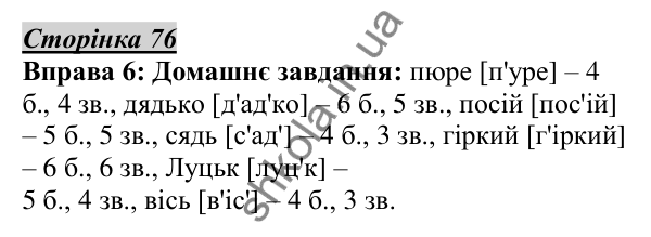 Відповідь до вправи 6, сторінка 76 - ГДЗ Українська мова 5 клас Авраменко 2022