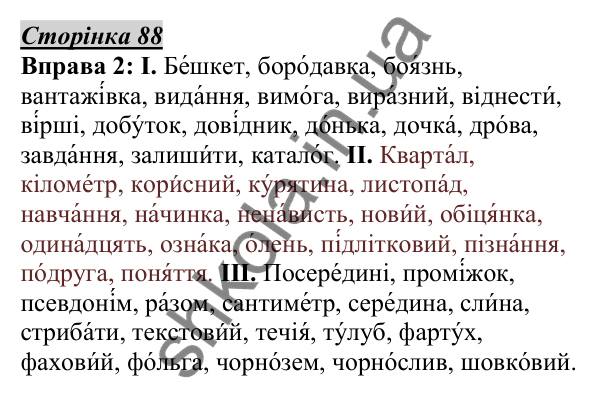 Відповідь до вправи 2, сторінка 88 - ГДЗ Українська мова 5 клас Авраменко 2022