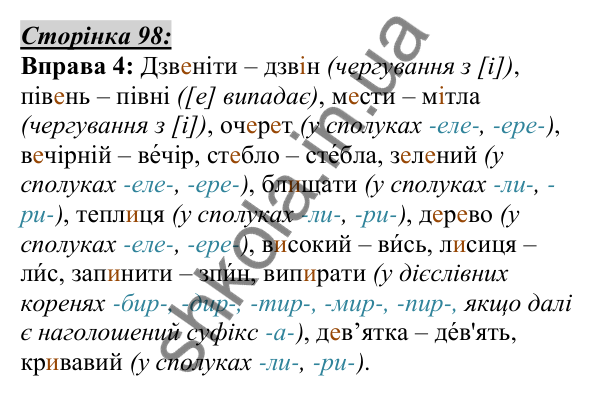 Відповідь до вправи 4, сторінка 98 - ГДЗ Українська мова 5 клас Авраменко 2022