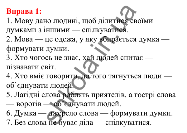 Відповідь до вправи 1 з української мови для 5 класу (Глазова, 2022): Значення мови в житті людини