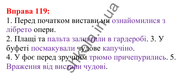 Відповідь до вправи 119 з української мови для 5 класу (Глазова, 2022): Основа слова і закінчення