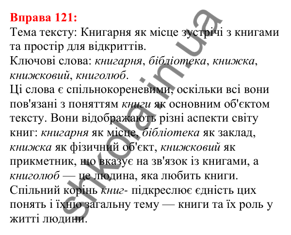 Відповідь до вправи 121 з української мови для 5 класу (Глазова, 2022): Корінь. Спільнокореневі слова