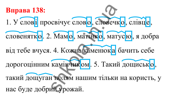 Відповідь до вправи 138 з української мови для 5 класу (Глазова, 2022): Префікс і суфікс