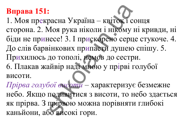 Відповідь до вправи 151 з української мови для 5 класу (Глазова, 2022): Правопис значущих частин слова