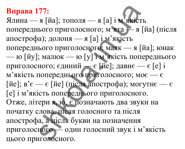 Відповідь до вправи 177 з української мови для 5 класу (Глазова, 2022): Співвідношення звуків і букв