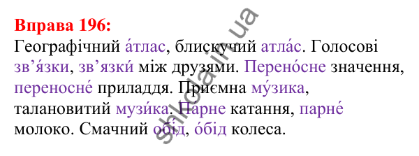 Відповідь до вправи 196 з української мови для 5 класу (Глазова, 2022): Наголос. Логічний наголос
