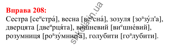 Відповідь до вправи 208 з української мови для 5 класу (Глазова, 2022): Вимова голосних. Ненаголошені [е], [и] в коренях