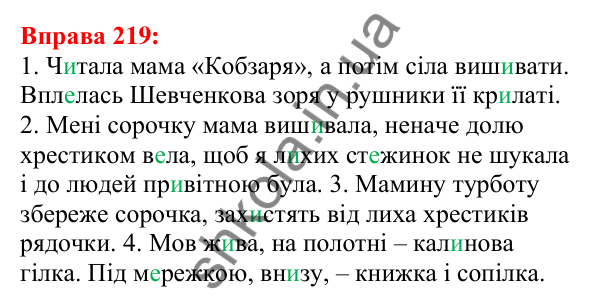 Відповідь до вправи 219 з української мови для 5 класу (Глазова, 2022): Вимова голосних. Ненаголошені [е], [и] в коренях