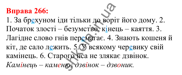 Відповідь до вправи 266 з української мови для 5 класу (Глазова, 2022): Чергування голосних звуків