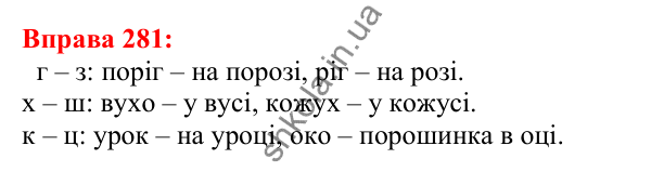 Відповідь до вправи 281 з української мови для 5 класу (Глазова, 2022): Чергування приголосних звуків