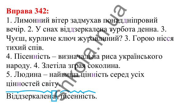 Відповідь до вправи 342 з української мови для 5 класу (Глазова, 2022): Подвоєння букв: збіг однакових приголосних