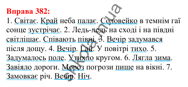 Відповідь до вправи 382 з української мови для 5 класу (Глазова, 2022): Речення. Граматична основа