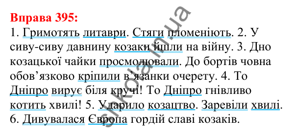 Відповідь до вправи 395 з української мови для 5 класу (Глазова, 2022): Другорядні члени речення