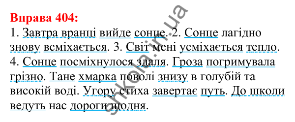 Відповідь до вправи 404 з української мови для 5 класу (Глазова, 2022): Другорядні члени речення