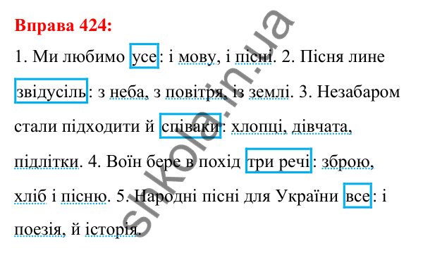 Відповідь до вправи 424 з української мови для 5 класу (Глазова, 2022): Узагальнювальне слово при однорідних членах