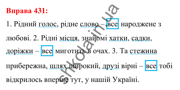 Відповідь до вправи 431 з української мови для 5 класу (Глазова, 2022): Узагальнювальне слово при однорідних членах