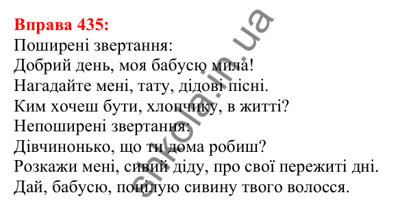 Відповідь до вправи 435 з української мови для 5 класу (Глазова, 2022): Звертання