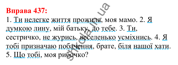Відповідь до вправи 437 з української мови для 5 класу (Глазова, 2022): Звертання