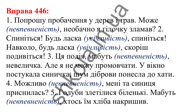 Відповідь до вправи 446 з української мови для 5 класу (Глазова, 2022): Вставні слова та сполучення слів