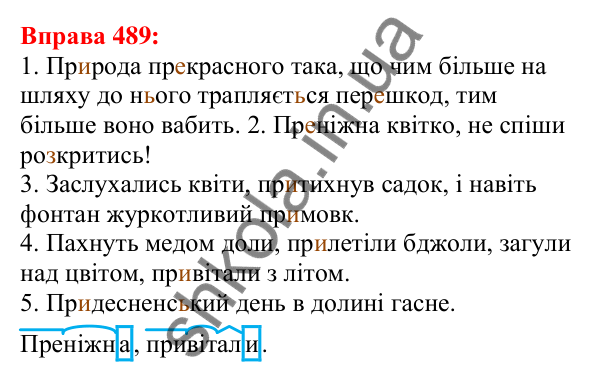 Відповідь до вправи 489 з української мови для 5 класу (Глазова, 2022): Повторення вивченого в 5 класі