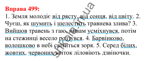 Відповідь до вправи 499 з української мови для 5 класу (Глазова, 2022): Повторення вивченого в 5 класі