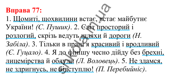 Відповідь до вправи 77 з української мови для 5 класу (Глазова, 2022): Синоніми. Синонімічний ряд