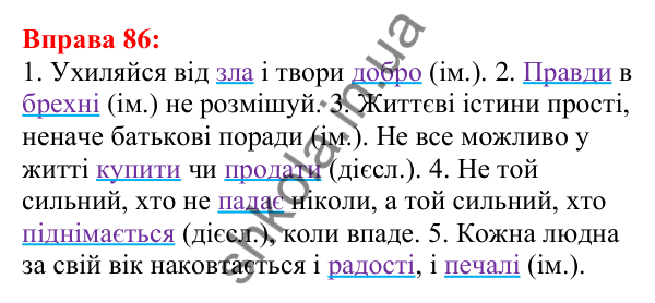 Відповідь до вправи 86 з української мови для 5 класу (Глазова, 2022): Антоніми