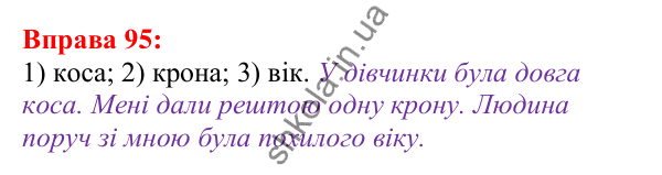 Відповідь до вправи 95 з української мови для 5 класу (Глазова, 2022): Омоніми