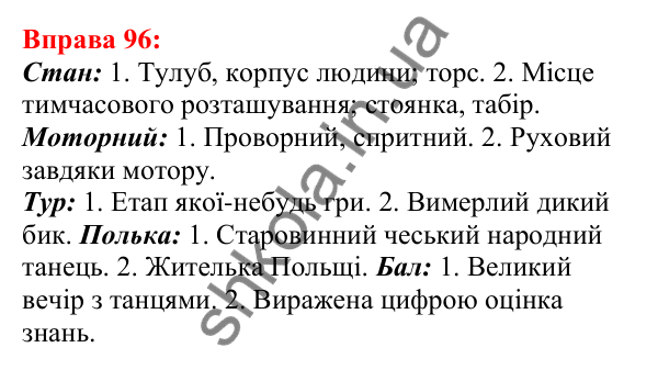 Відповідь до вправи 96 з української мови для 5 класу (Глазова, 2022): Омоніми