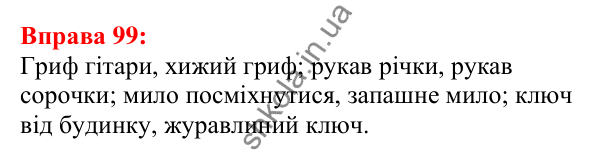 Відповідь до вправи 99 з української мови для 5 класу (Глазова, 2022): Омоніми