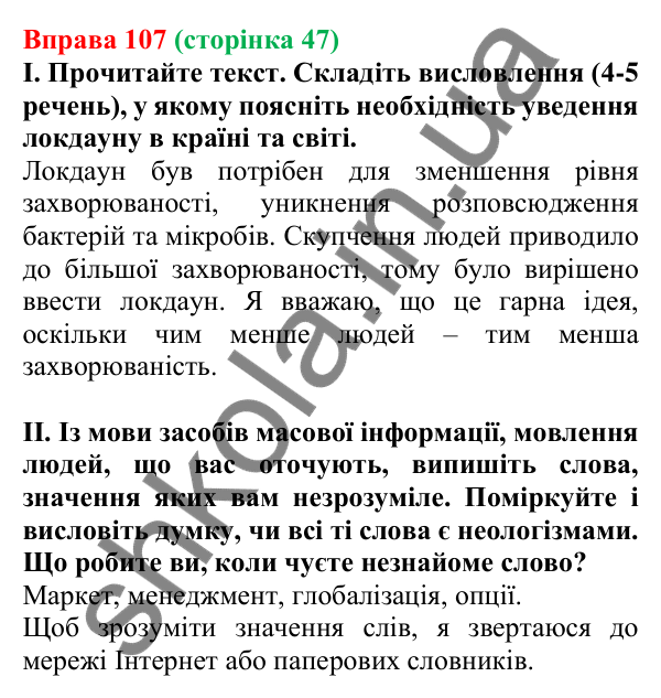 Відповідь до вправи 107, сторінка 47 - ГДЗ Українська мова 5 клас Голуб 2022