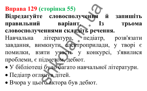 Відповідь до вправи 129, сторінка 55 - ГДЗ Українська мова 5 клас Голуб 2022